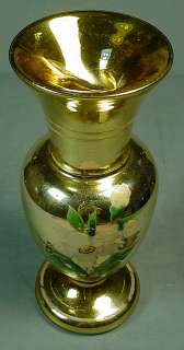 19thC BOHEMIAN COLD PAINTED GOLD MERCURY GLASS VASE  