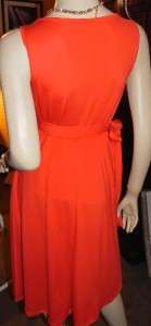SEXY BRIGHT ORANGE COWL NECK LOW CUT CLEAVAGE CAREER DRESS~MED  