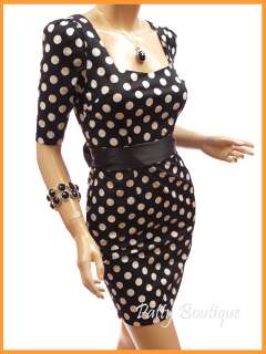 Black w/ Ivory Polka Dots Bow Back Party Mini Dress, S  