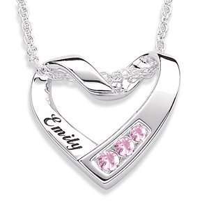    Sterling Silver Birthstone & Name Heart Necklace   October Jewelry