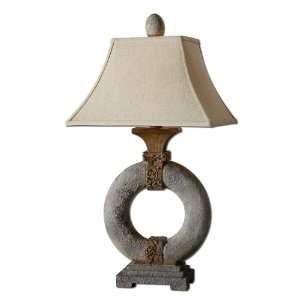  34 Distressed Mossy Green Glazed Circle Table Lamp with 