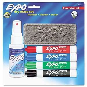  Low Odor Dry Erase Mrkrs,w/ Eraser/2 oz Cleaner,4/ST,Ast 