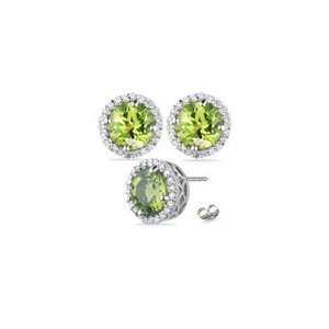  0.33 Cts Diamond & 3.46 Cts Peridot Earrings in 14K White 