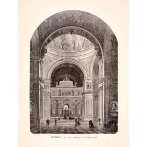Wood Engraving St Isaac Cathedral Interior Petersburg Russian Orthodox 