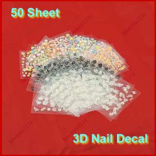50pcs Different 3D Nail Art Design Stickers Sheet Decal  