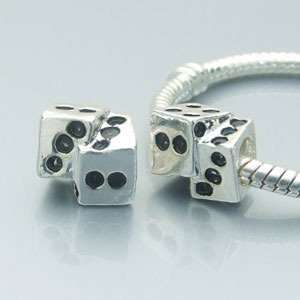  Pandora style silver plated metal bead dice
