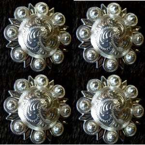 4 Silver Etched Conchos 