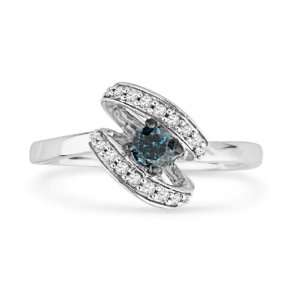   Sterling Silver Blue and White Round Diamond Promise Ring (1/4 cttw