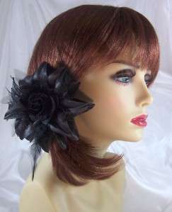 BLACK LILY FLOWER FEATHER HAIR Clip Pin Ponytail  