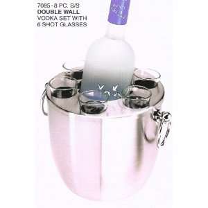   Steel double wall vodka set with 6 shot glasses