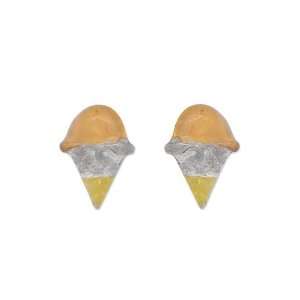 14k Yellow Gold, Ice Cream Cone Stud Screw Back Earring 