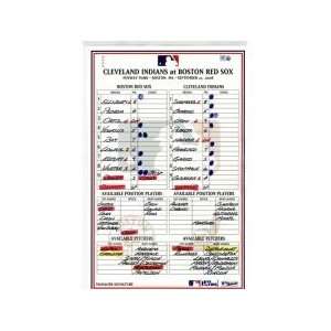  Indians at Red Sox 9 22 2008 Game Used Lineup Card (MLB 