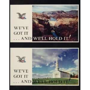 1941 WWII Patriotic Poster Print Boulder Dam Church Wartime Propaganda 