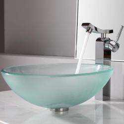 Kraus Frosted Glass Vessel Sink and Unicus Faucet  