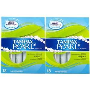 Tampax Pearl Unscented Super Tampons with Plastic Applicator 18 ct, 2 