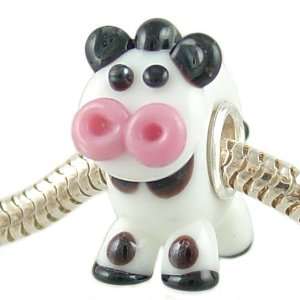 Moo Cow 3 D Lampwork Glass Bead on Sterling Silver Solid Core fits 