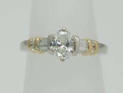   & 18K .75ct Oval Baguette Round Diamond Engagement Ring  