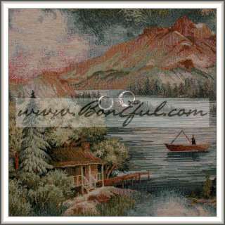  Fabric *Tapestry Cabin Lake Mountain Scenic Tree Hunt Fish Boat ART 