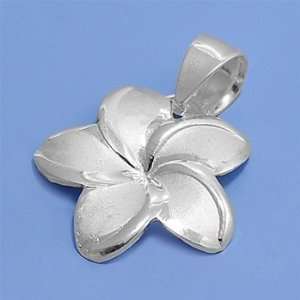    Sterling Silver Satin Finish Flower Plumeria Pendant 15MM Jewelry