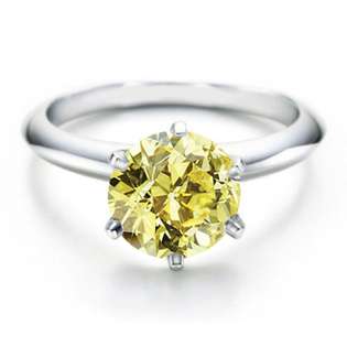   Silver Diamond CZ Engagement Ring Solitaire Canary 3.5K  Bling Jewelry