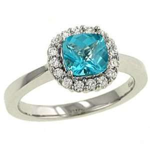    Cushion Blue Topaz(1.11ct) & Pave Diamond(.23ct) Ring Jewelry