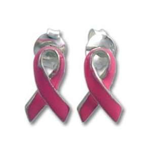  Breast Cancer Awareness Pink Ribbon Enamel Earrings 