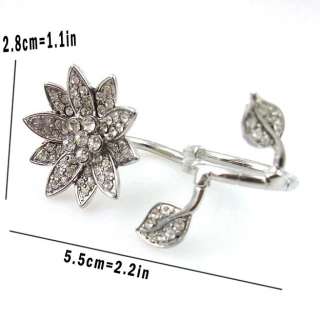 Silver Crystal Lotus Water Lily Flower Two Double Ring  