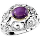  rings Sterling Silver & 14K Yellow RING Genuine Cabachon Amethyst Ring