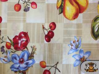 Polycotton Printed FRUITS FLOWER BEIGE Fabric / 56 wide by the yard 