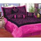 Bed in a Bag Luxury Faux Silk Flocking Printing Pink / Black Zebra 7PC 