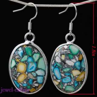 howlite turquoise oval green bead gem dangle earrings  