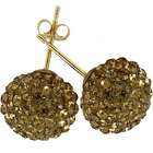  14k Yellow Gold Champagne Crystal Ball Stud Earrings