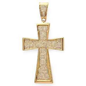 Plated Sterling Silver Micro Pave Diamond Mens Hip Hop Religious Cross 