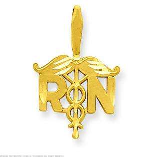 FindingKing 14K Gold Diamond Cut RN Caduceus Pendant 