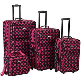   Fashion Expandable 4 Piece Luggage Set   Black Pink Dot 