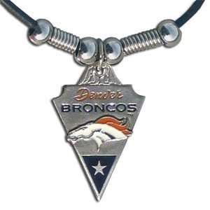 Denver Broncos Leather Necklace Beads & Pewter Pendant   NFL Football 