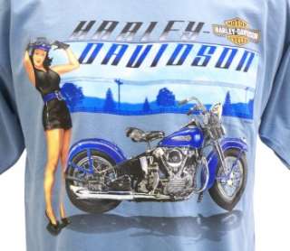 Harley Davidson Las Vegas Dealer Tee T Shirt Pinup Girl BLUE XL 