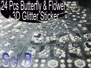 300+ Design Nail Glitter 3D Sticker Decal Black &White Style 24Sheets 