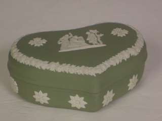 Wedgwood Jasperware Green Heart Shaped Trinket Box Used  