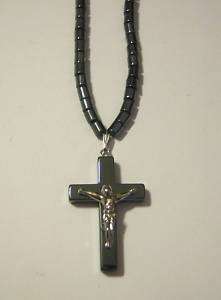 Pewter & Hematite Crucifix on 18 Hematite Necklace  
