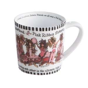  Pack of 4 Pink Ribbon Sisterhood Ceramic Mugs