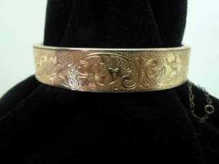 Antique Victorian 14 K Gold Shell Bangle Bracelet Hinged Chased Gold 