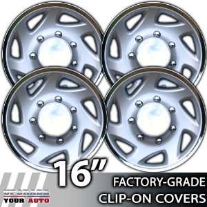   Ford F 250 F350 16 Inch Silver W/ Chrome Edge Clip On Hubcap Covers