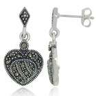 Joolwe Sterling Silver and Marcasite Gothic Heart Drop Earrings