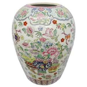 Oriental Melon Shaped Flower Vase, Ming Vase Design, Hand Painted 