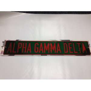 Greek Alpha Gamma Delta Etched Glass Street Sign   Red Writing/Green 