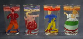 Drinking Glasses Set Polish Folk Costume POLAND Libbey  