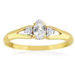    APRIL Birthstone Ring 14k Yellow Gold White Topaz Ring Jewelry