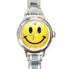 Carsons Collectibles Round Italian Charm Watch of Smiley Face (Angry 