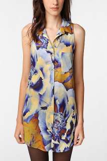 UrbanOutfitters  Sparkle & Fade Silk Photo Floral Shirtdress